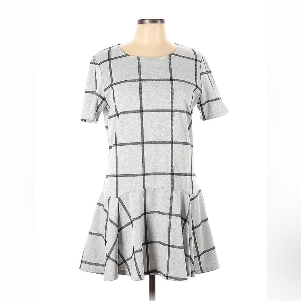 Harve Benard grey and black checked drop waist mini dress, L